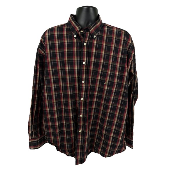 Nautica Other - Nautica Shirt Men's XXL Button Down Black Red Cotton